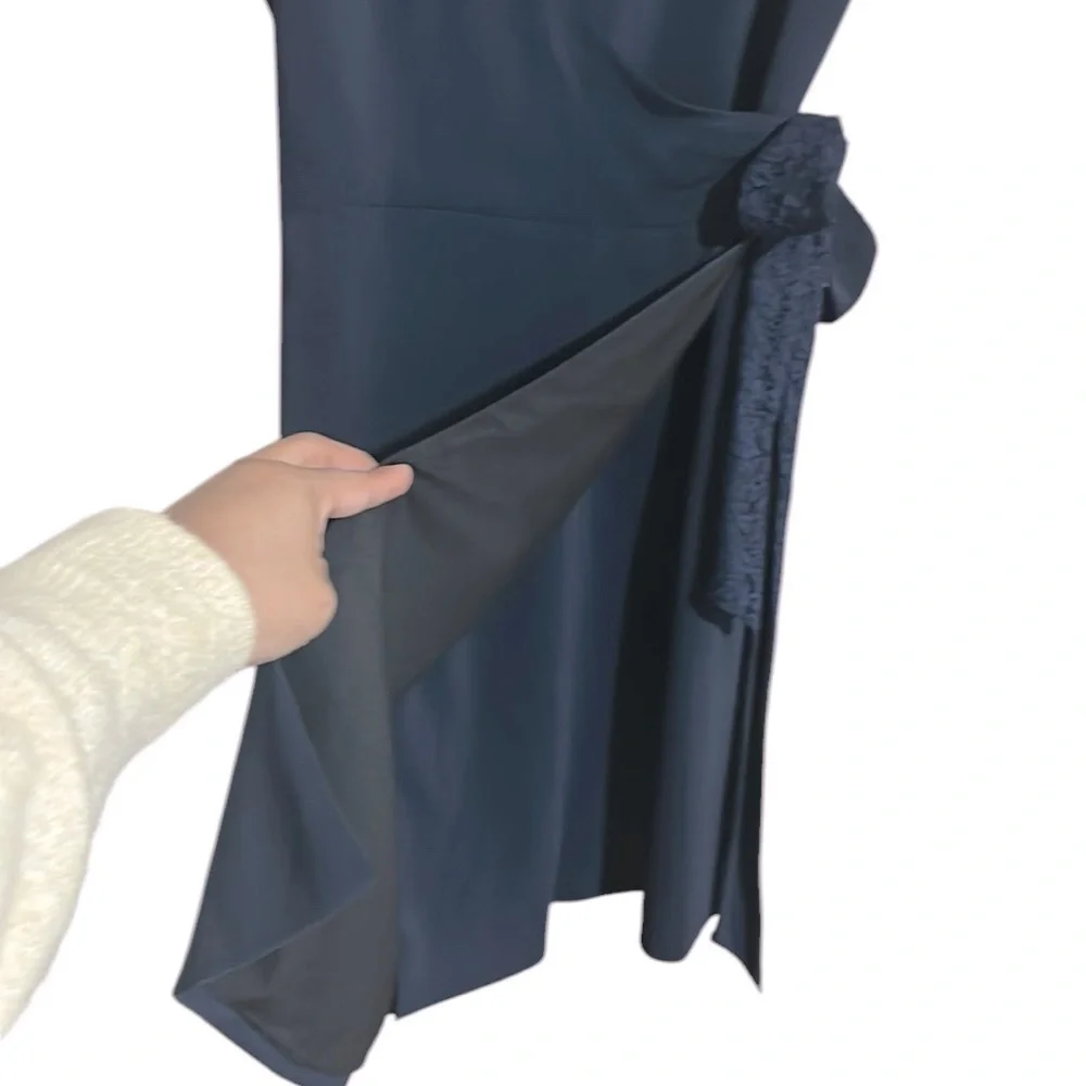 Camilyn Beth Navy Wrap Midi Dress Cap Sleeves Size 6 - Picture 6 of 9